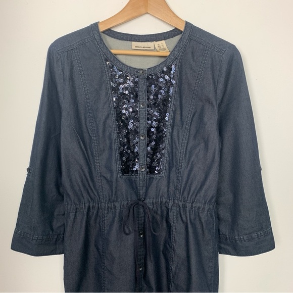 DKNY Jeans Sequin Embellished Denim Shirtdress - Picture 5 of 11